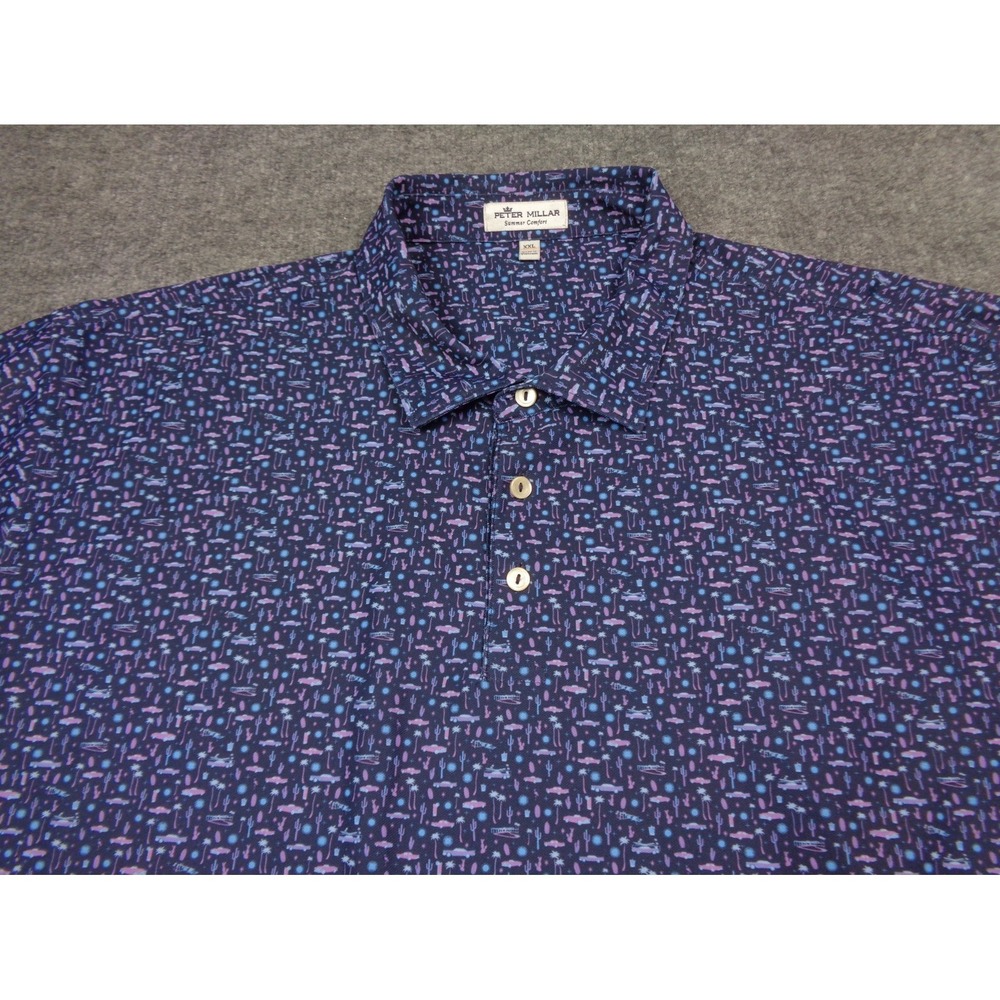 Peter Millar Shirt Navy Mens 2XL Fontana Performance Polo Shirt Desert Golf